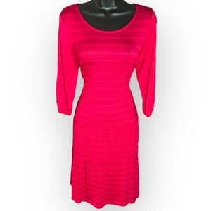 Pink Tiered Knit Dress 3/4 Sleeve Stretch Casual Comfy NWT Womens L Agnes & Dora